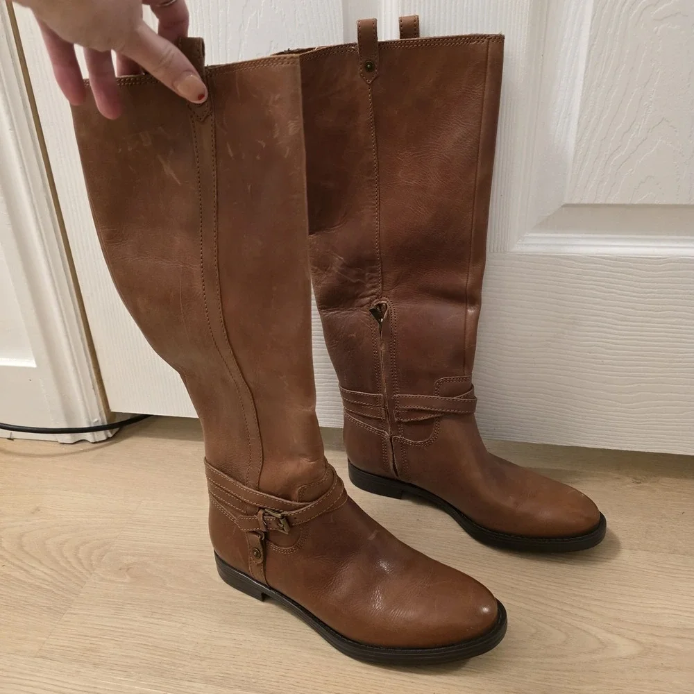Enzo Anglioni Tan‎ Leather Classic Preppy Eaedosa Tall Riding Boots Size 6.5M